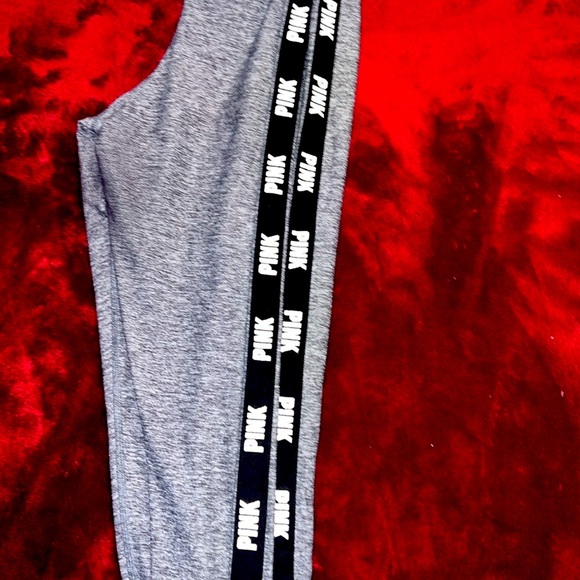 PINK Grey Leggings with black logo going down the sides - Picture 3 of 6